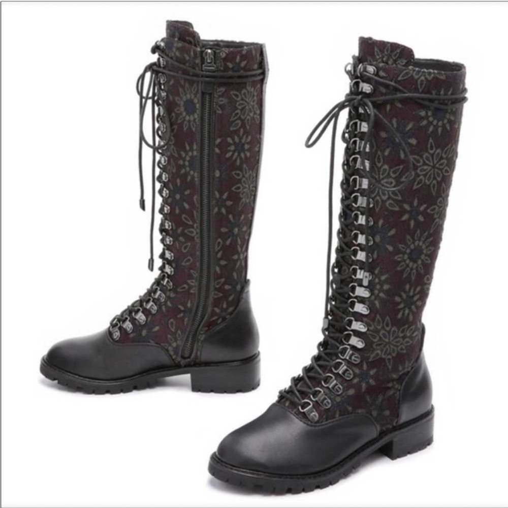 Alice + Olivia Terra leather jacquard kneehigh boots
